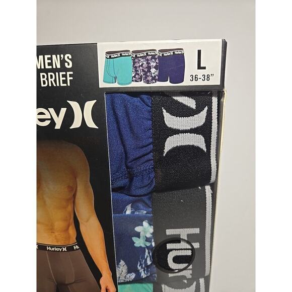 Hurley 3-Pack Men's Regrind Boxer Briefs L 36-28" Green/Blue Tropical/Black - Picture 2 of 7